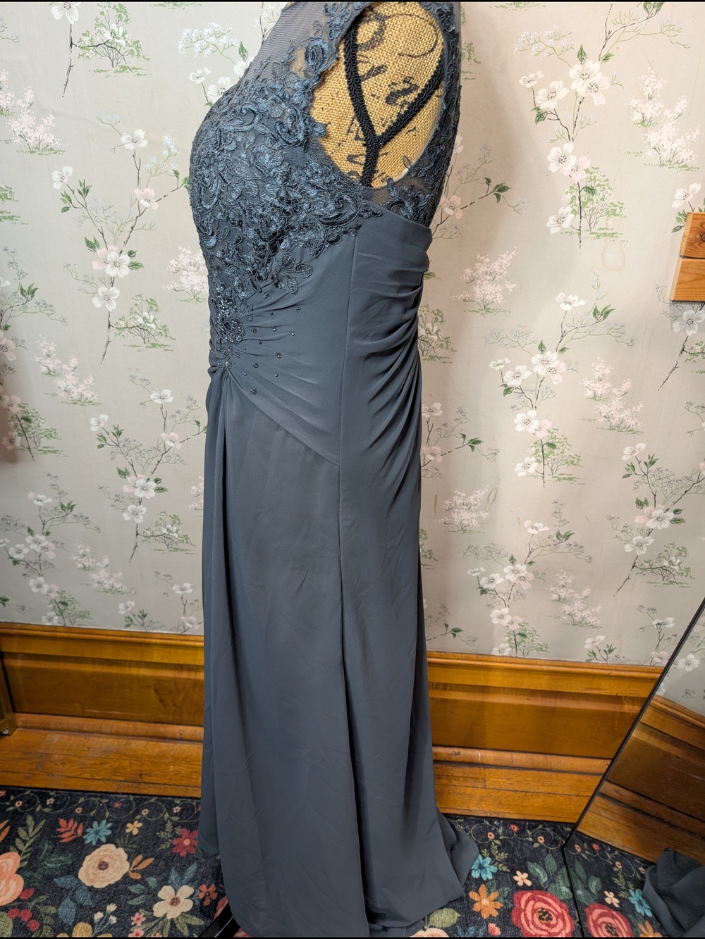 Azazie Elegant Slate Gray Lace Bodice Evening Dress PTP: 18, L: 49-60 - Picture 7 of 14